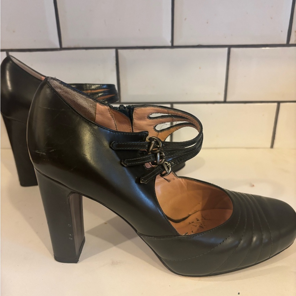 Nanette Lepore Deep Green/Black Strappy Heels